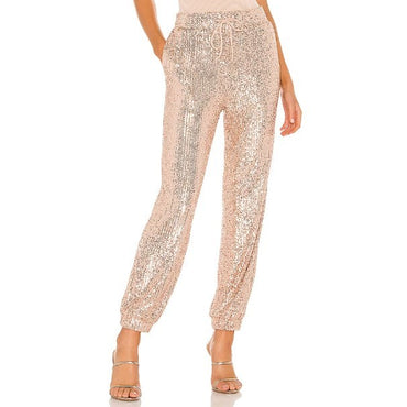 Party Scene Sequin Joggers in Champagne