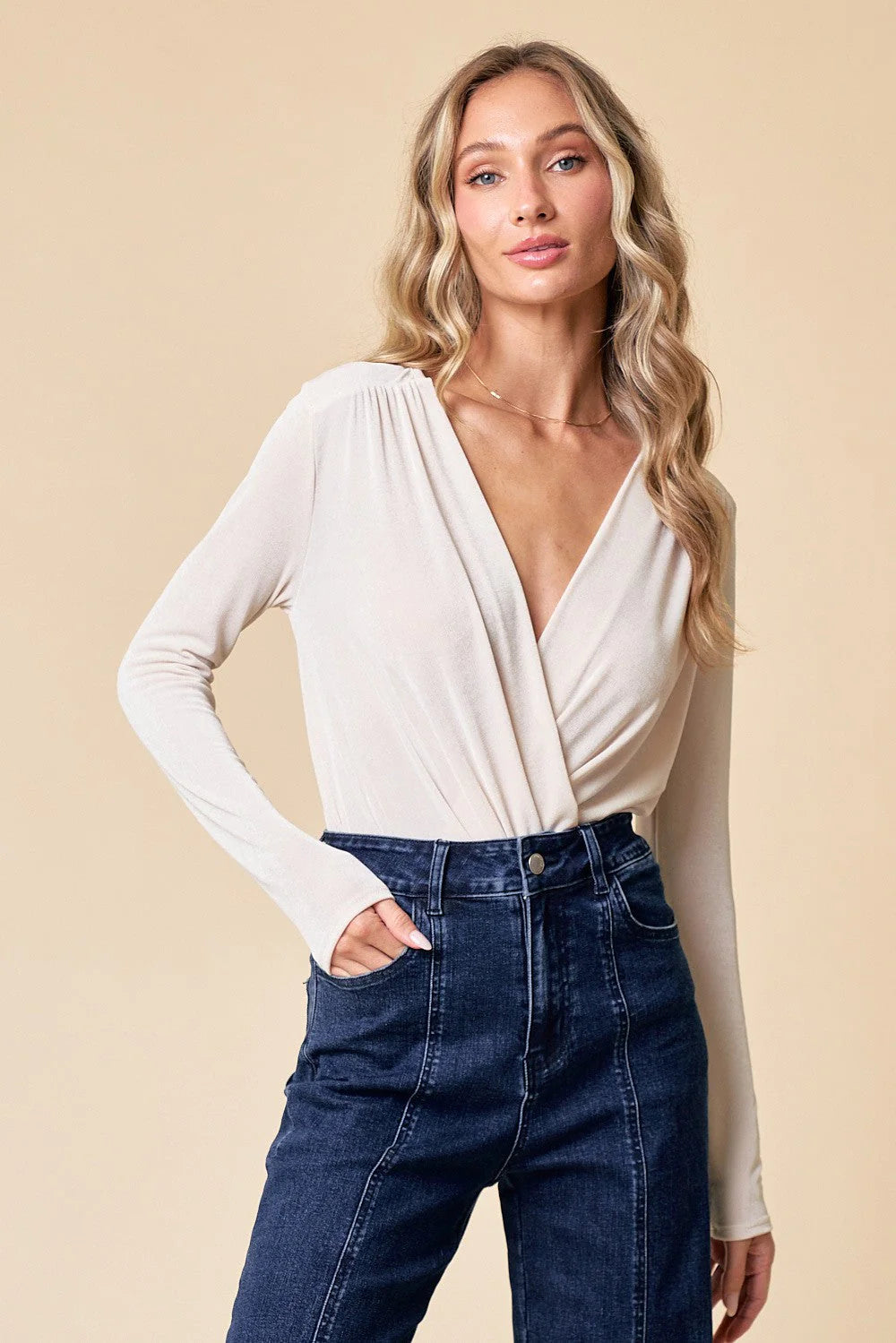 Soft Slinky Surplice Overlap Bodysuit – Thong Bottom