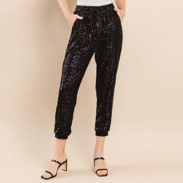 Party Scene Sequin Joggers for all in Black