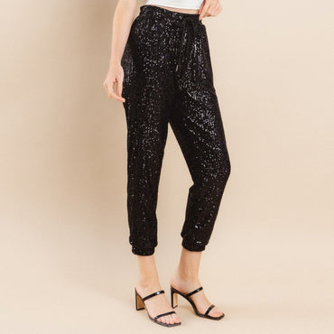 Party Scene Sequin Joggers for all in Black