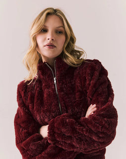 "Make a Statement in Burgandy Faux Fur Jacket"