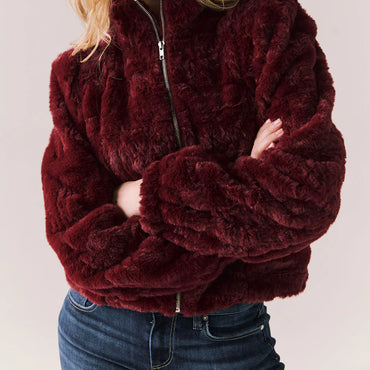 "Make a Statement in Burgandy Faux Fur Jacket"