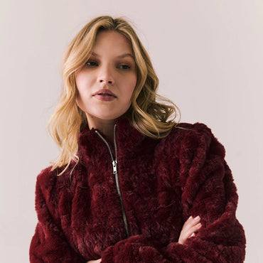 "Make a Statement in Burgandy Faux Fur Jacket"