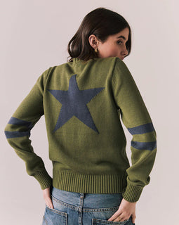 Varsity Star Sweater – Back Star Graphic Knit in Bronze Green