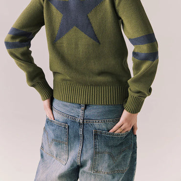 Varsity Star Sweater – Back Star Graphic Knit in Bronze Green