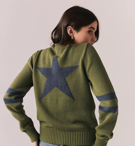 Varsity Star Sweater – Back Star Graphic Knit in Bronze Green