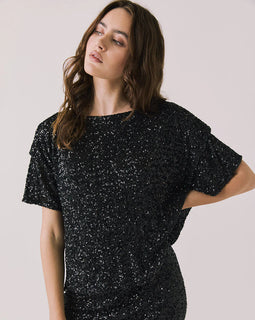 Davies Sequin Black Tee