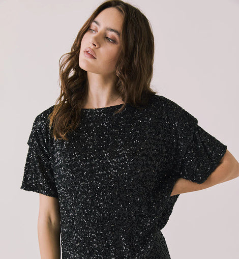 Davies Sequin Black Tee