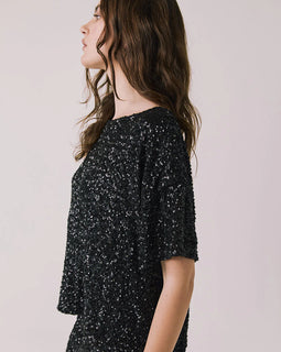 Davies Sequin Black Tee