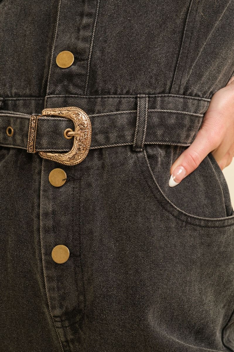 Washed Black Denim Jumpsuit