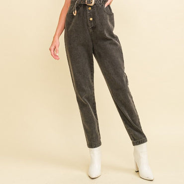 Washed Black Denim Jumpsuit