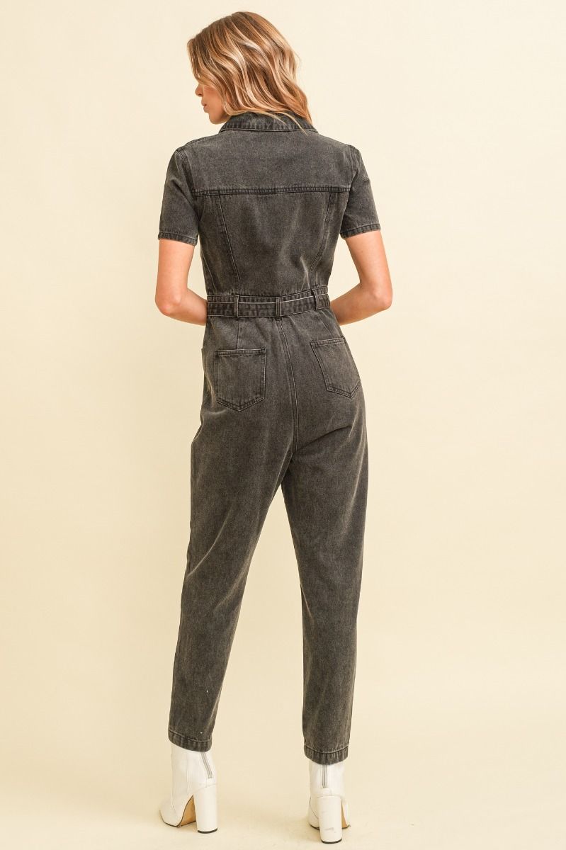 Washed Black Denim Jumpsuit