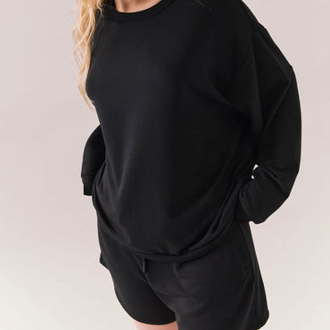 Cornell Pullover – Black Lounge Sweatshirt with Scoop Neck