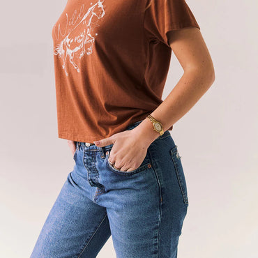 Wild Horses Tee – Retro Rodeo Graphic Tee in Whiskey Brown