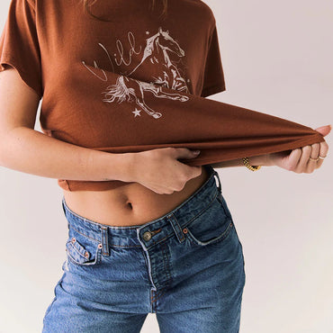 Wild Horses Tee – Retro Rodeo Graphic Tee in Whiskey Brown