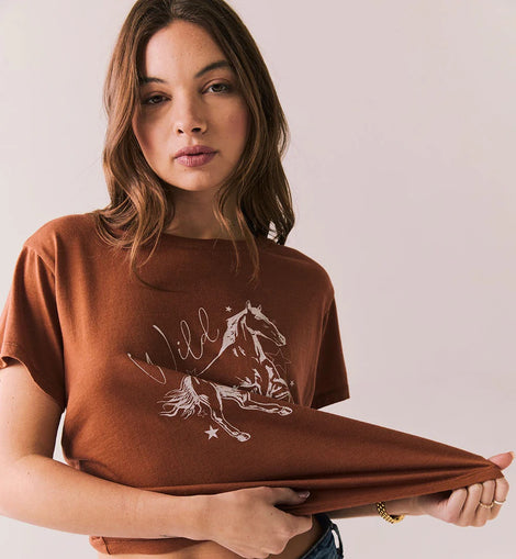 Wild Horses Tee – Retro Rodeo Graphic Tee in Whiskey Brown