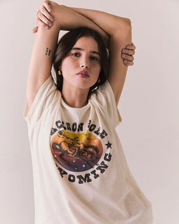 Jackson Hole Sunset Tee – Vintage Scenic Tee in White