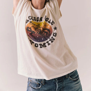 Jackson Hole Sunset Tee – Vintage Scenic Tee in White