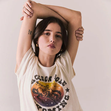 Jackson Hole Sunset Tee – Vintage Scenic Tee in White
