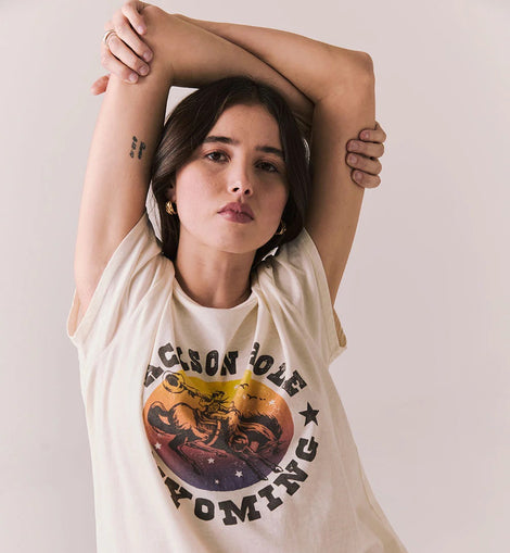 Jackson Hole Sunset Tee – Vintage Scenic Tee in White