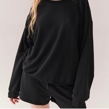 Cornell Pullover – Black Lounge Sweatshirt with Scoop Neck