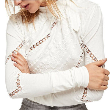 FP Ivory Mock Neck Lace Top