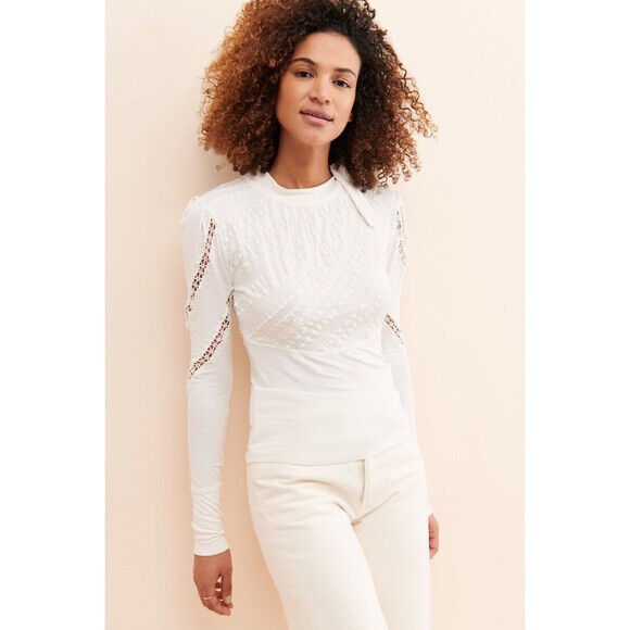 FP Ivory Mock Neck Lace Top