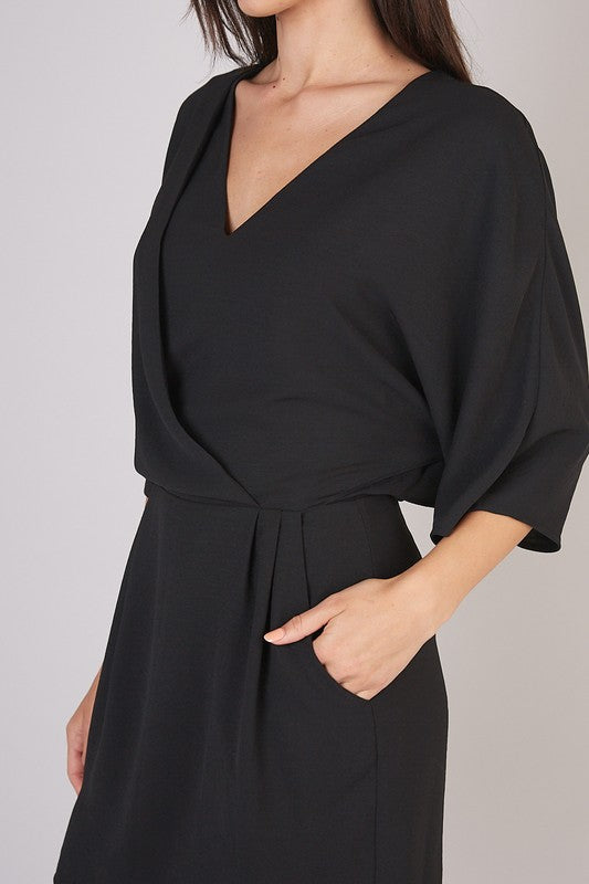 Bridgette Deep v neck wide sleeve dress
