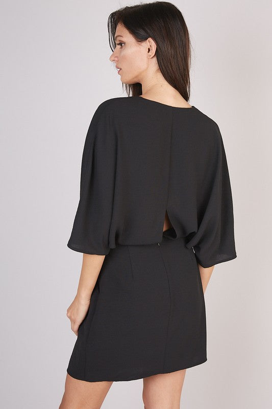 Bridgette Deep v neck wide sleeve dress