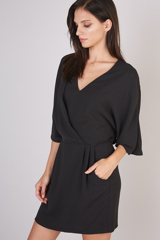 Bridgette Deep v neck wide sleeve dress