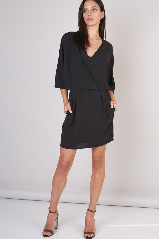 Bridgette Deep v neck wide sleeve dress
