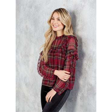 Plaid top with ruffle detail