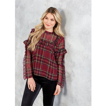 Plaid top with ruffle detail