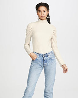 Almond Top with romantic puff sleeve details