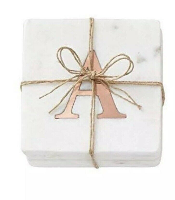 Classic modern marble coasters with copper initials