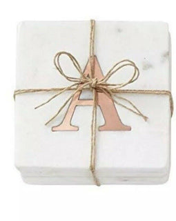 Classic modern marble coasters with copper initials