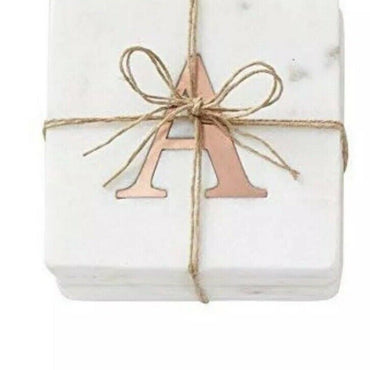 Classic modern marble coasters with copper initials