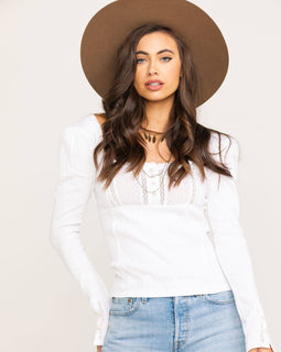 FP textured ribbed knit top in white